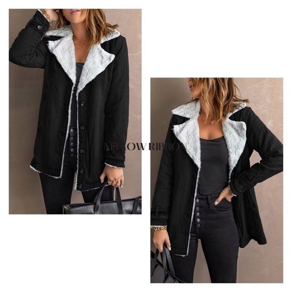 🆕 Black Denim Fleece Jacket - Picture 2 of 7